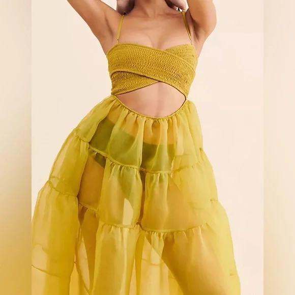 Anthropologie Oh Seven Days Organza Sheer Midi Dress, Size XS - Picture 2 of 13